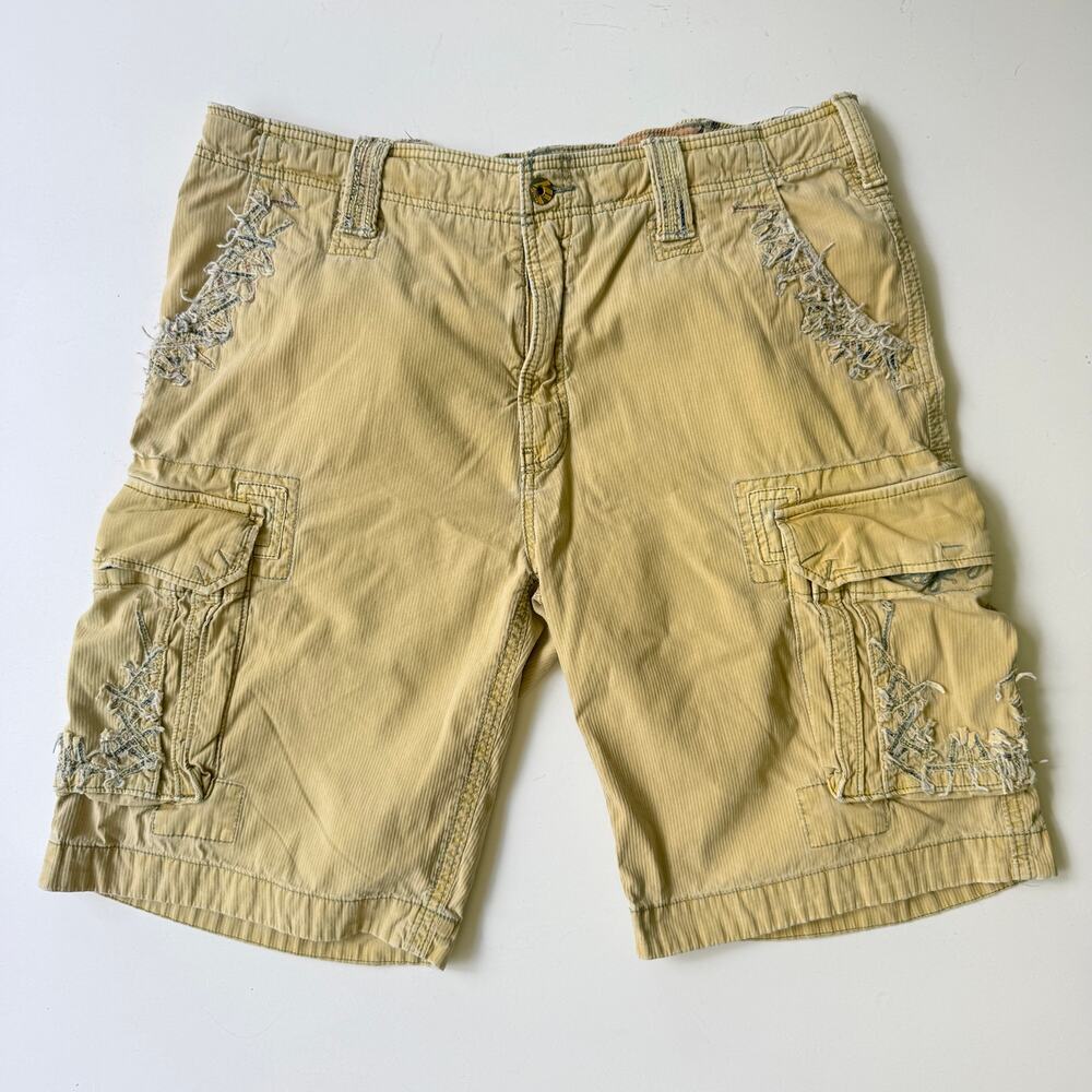 VTG Jet Lag Cargo Shorts Mens 42 Yellow Distressed Y2K Baggy Skate Grunge HipHop
